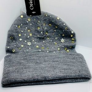 Knitted hat gray with Rhinestones! Adult s…